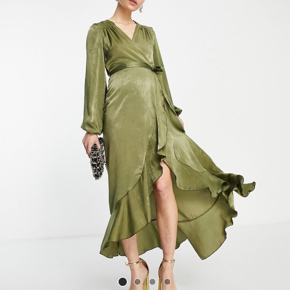 Flounce Dresses & Skirts - Elegant Olive Green Long Sleeve Dress